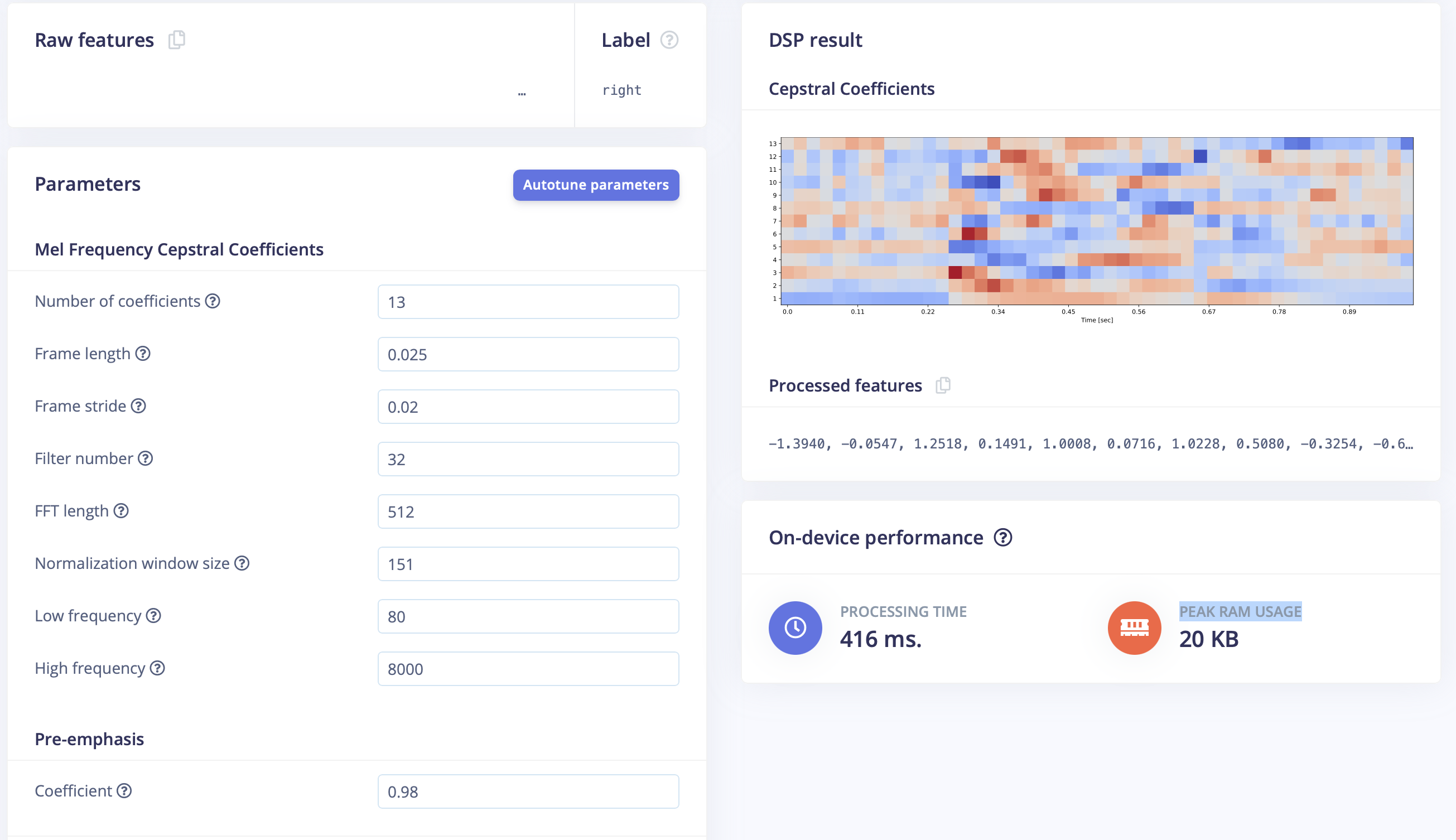 Edge Impulse MFCC Feature Extraction