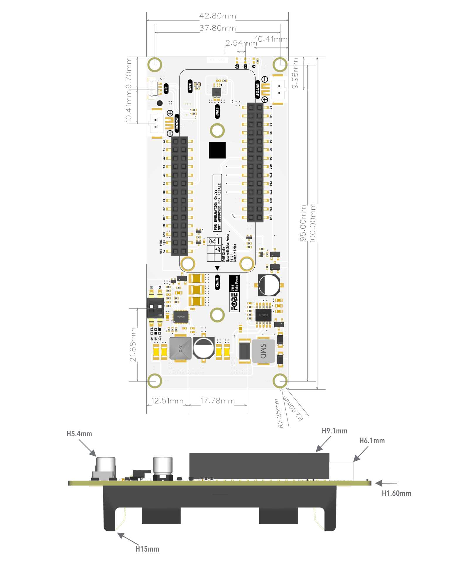 FoBE Base with Solar Power Mechanical Dimensions