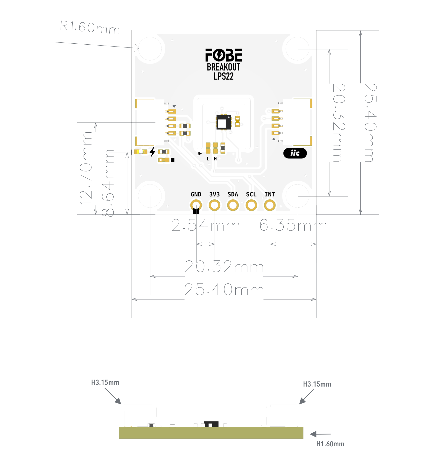 FoBE Breakout LPS22 Mechanical Dimensions