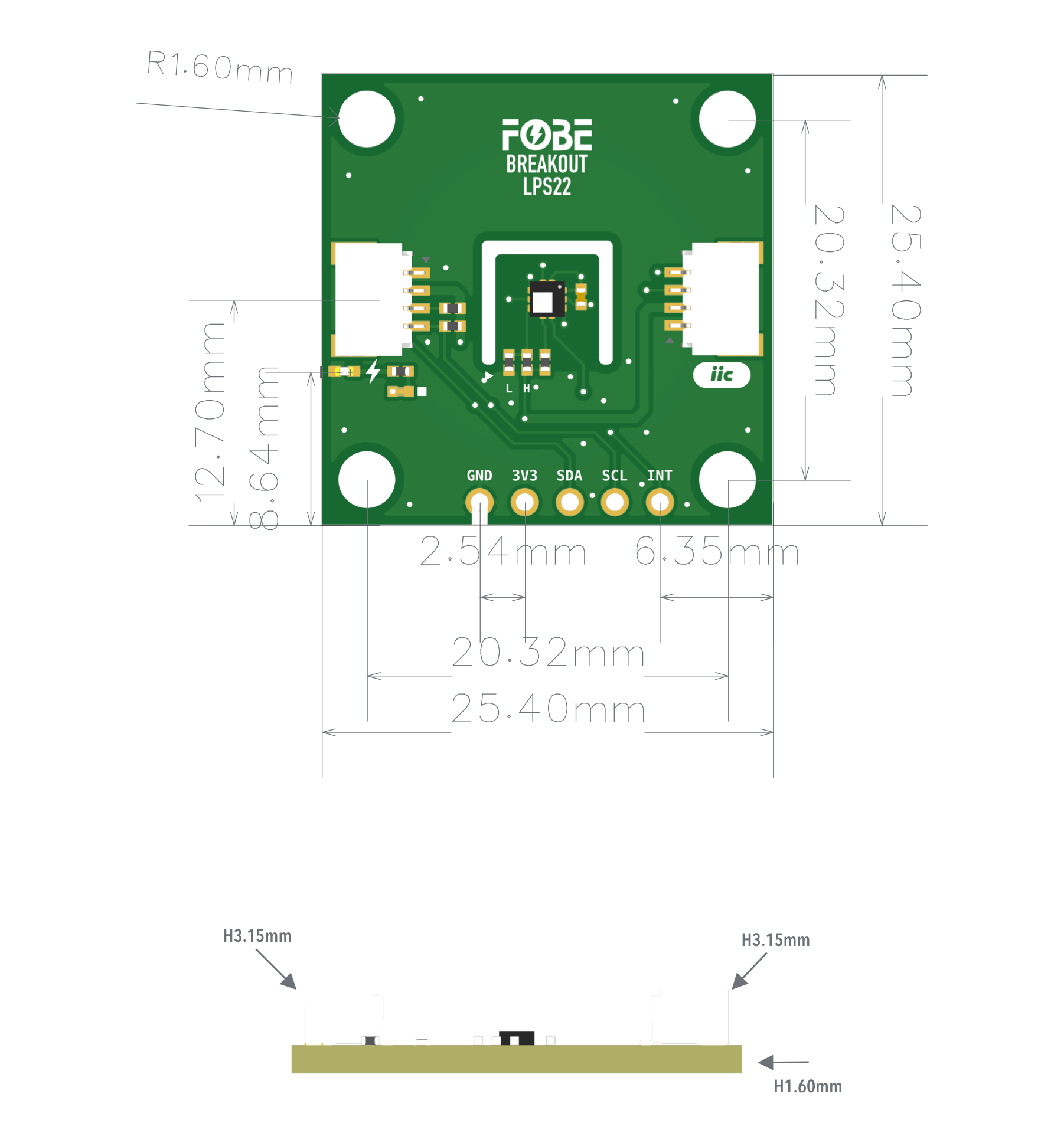 FoBE Breakout LPS22 Mechanical Dimensions