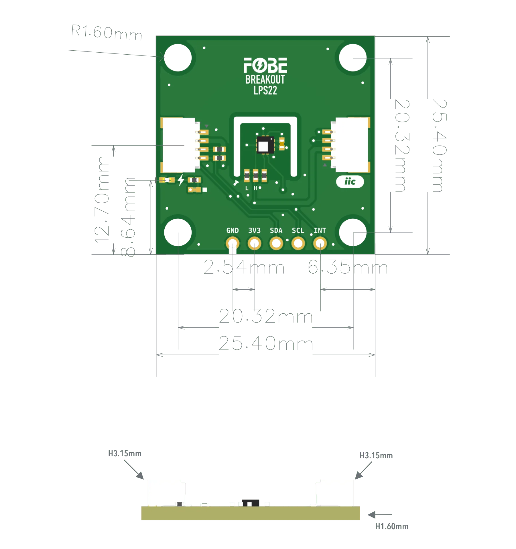 FoBE Breakout LPS22 Mechanical Dimensions