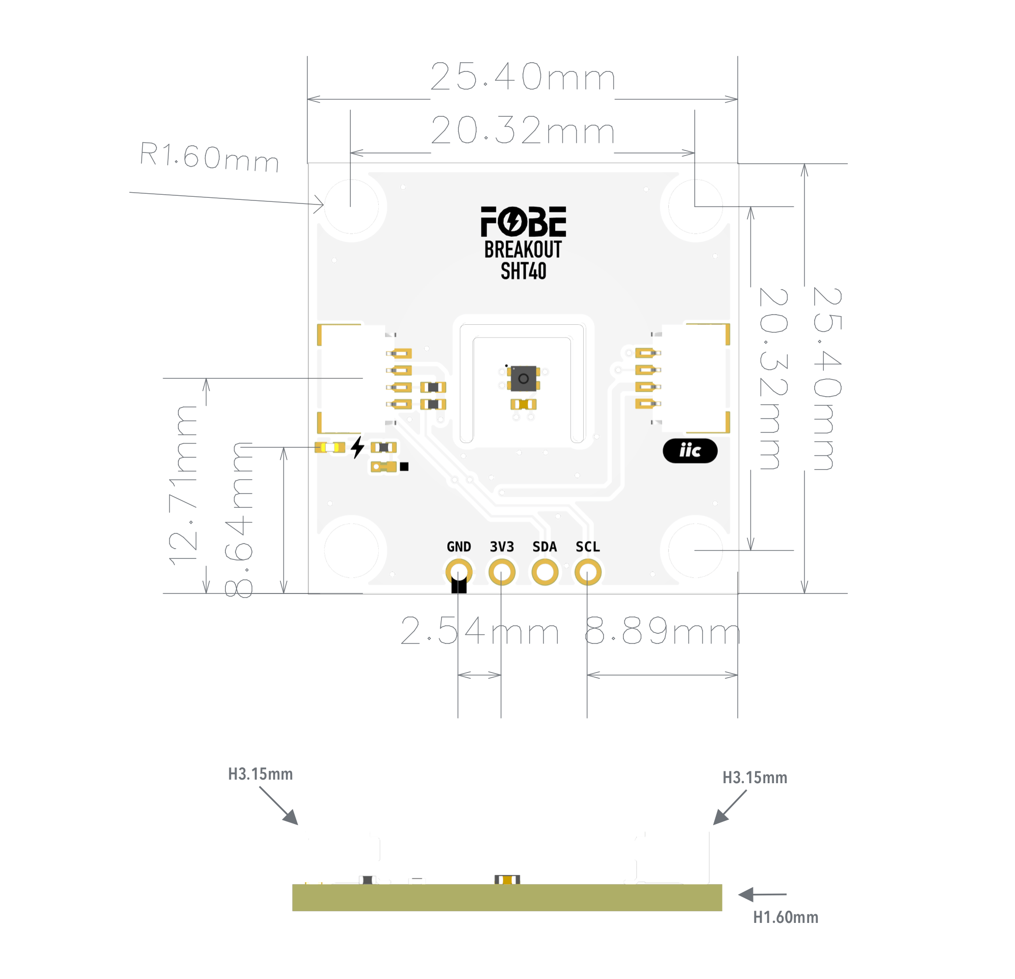 FoBE Breakout SHT40 Mechanical Dimensions