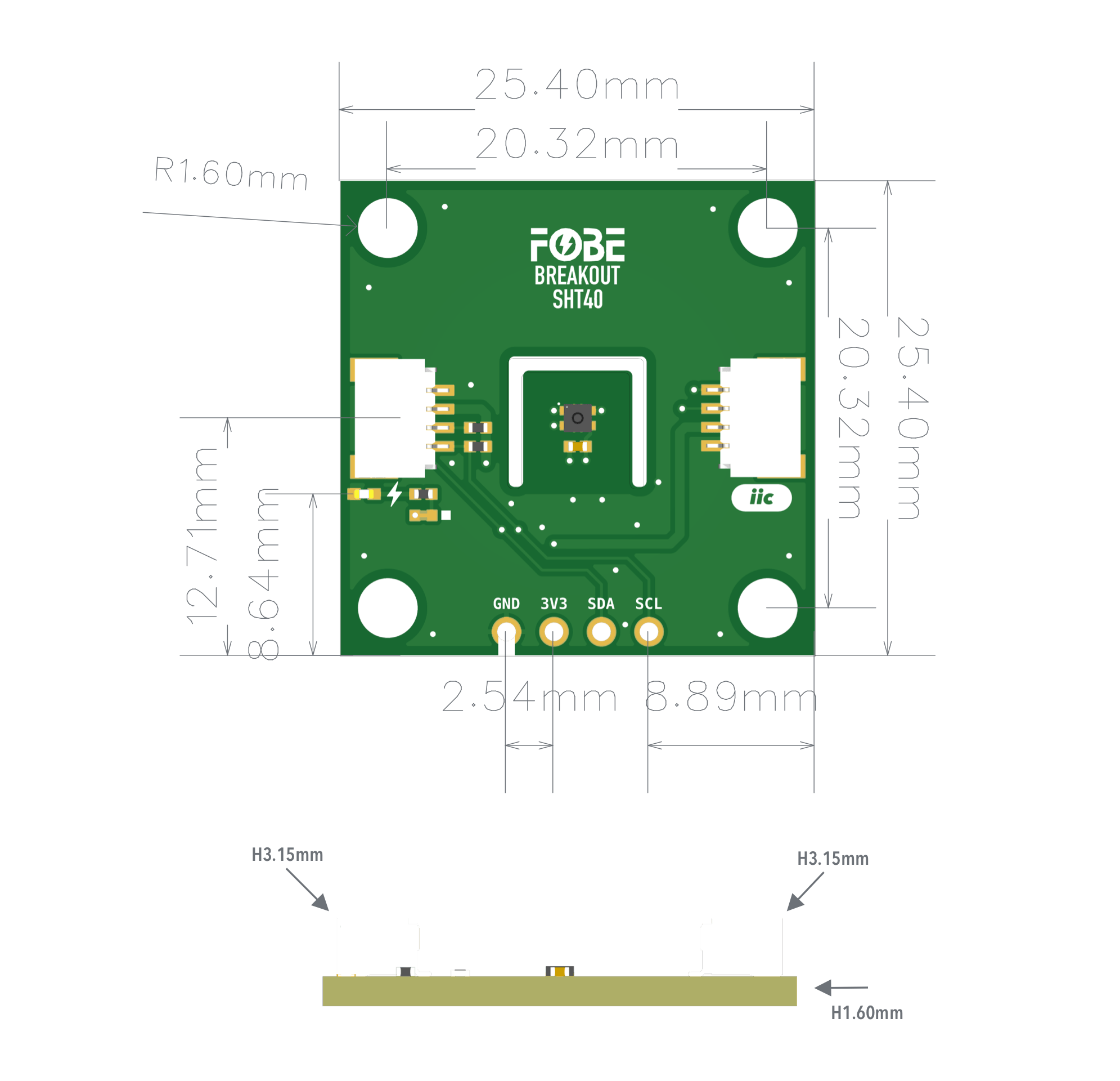 FoBE Breakout SHT40 Mechanical Dimensions