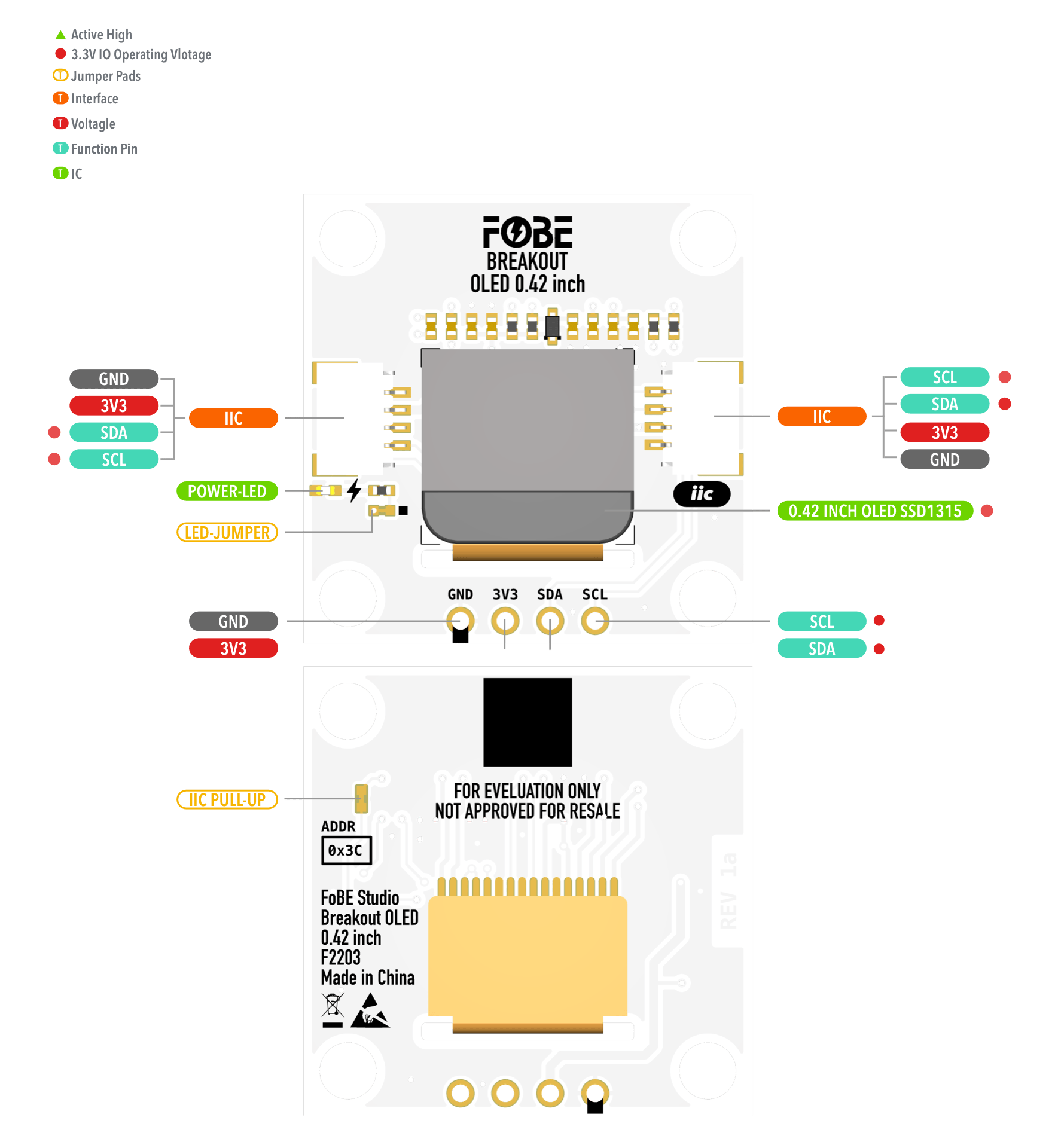 FoBE Breakout OLED 0.42 inch Hardware Diagram