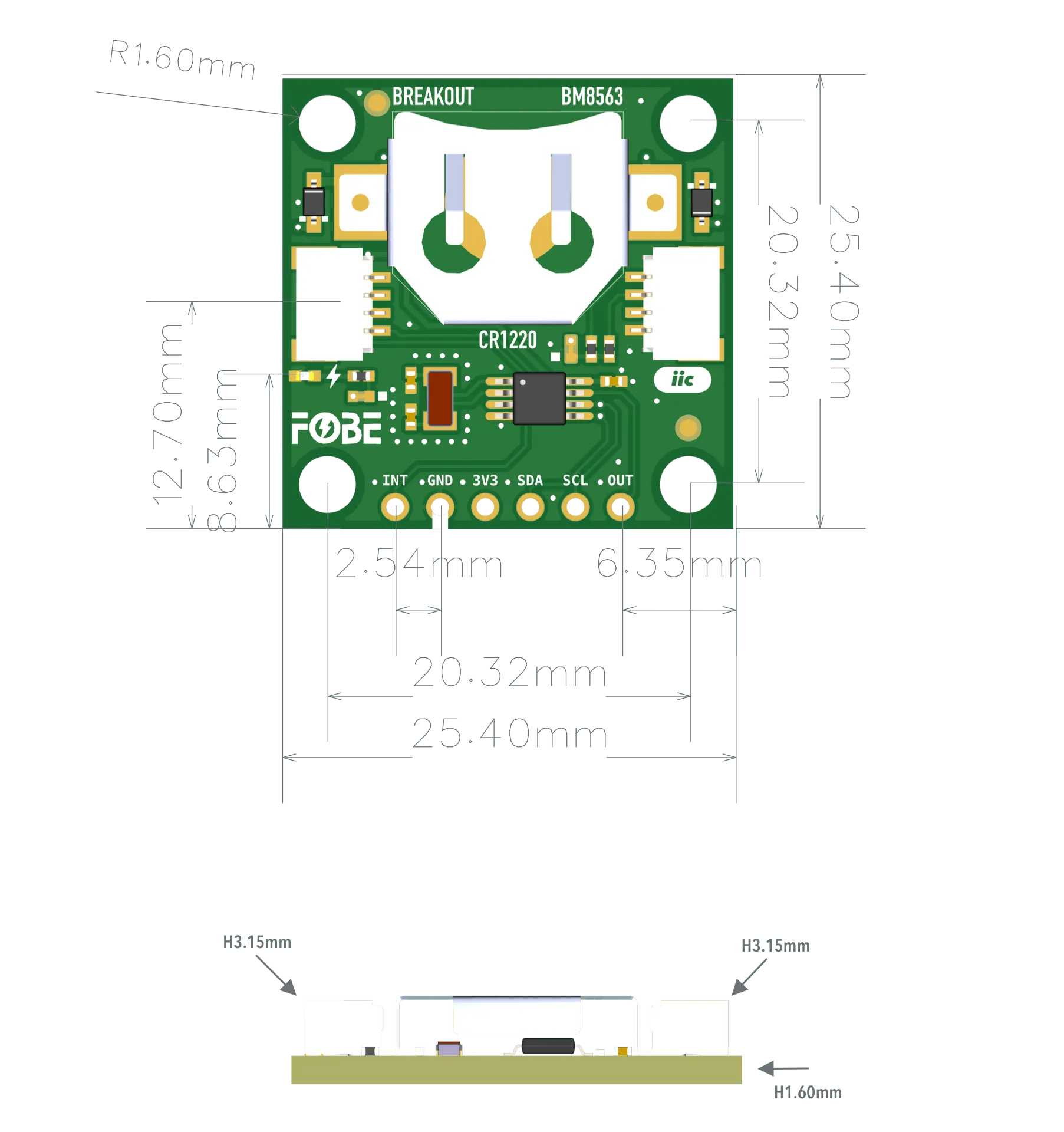 FoBE Breakout BM8563 Mechanical Dimensions