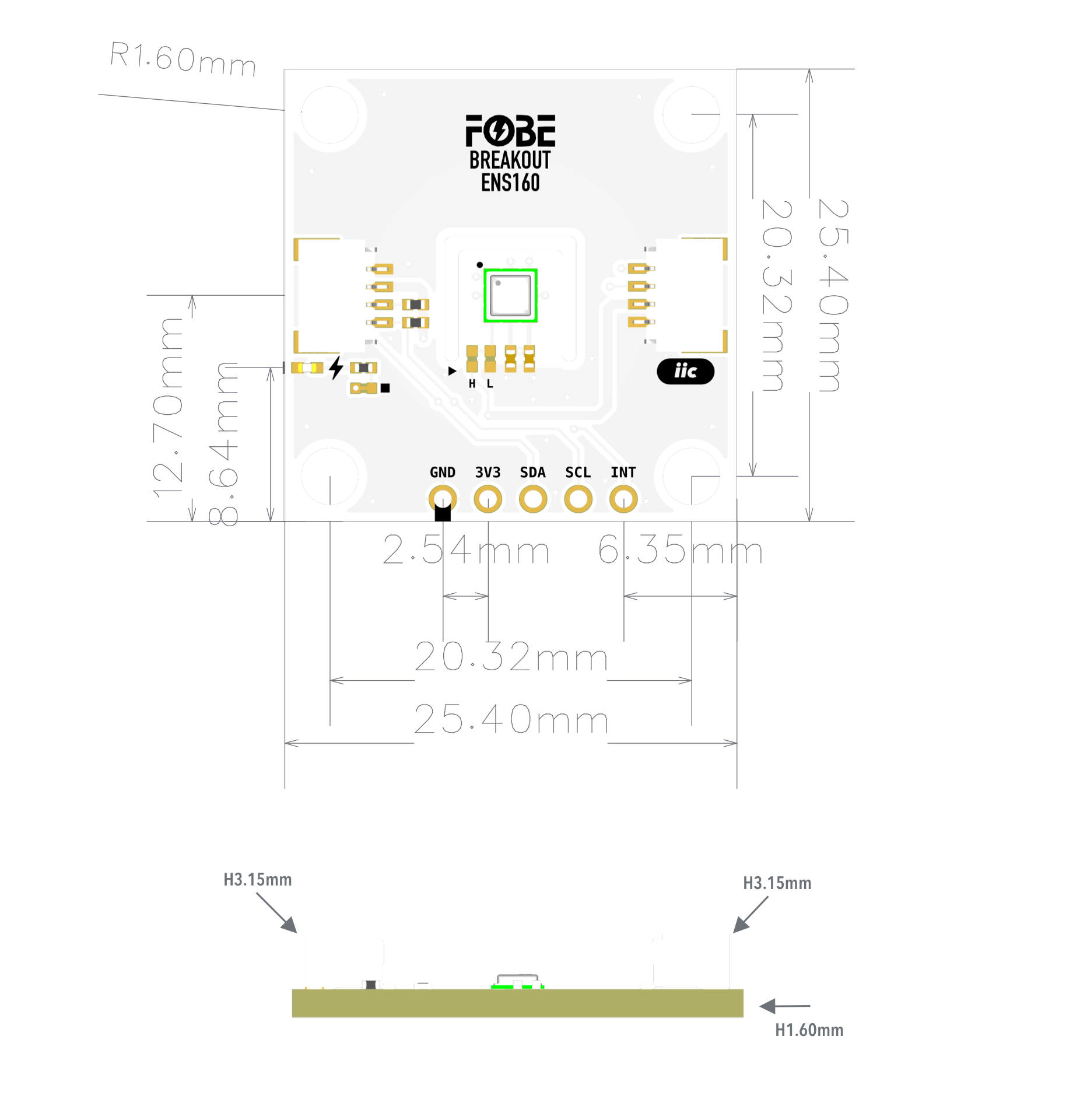 FoBE Breakout ENS160 Mechanical Dimensions