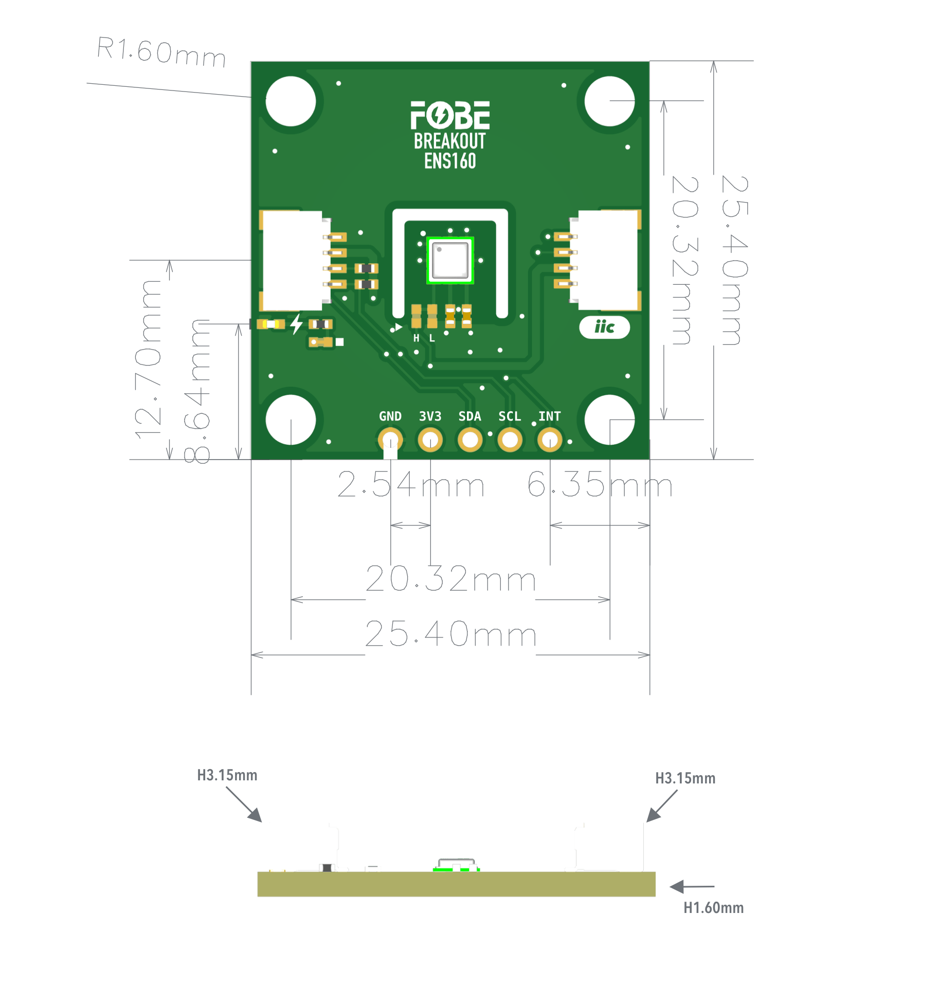 FoBE Breakout ENS160 Mechanical Dimensions
