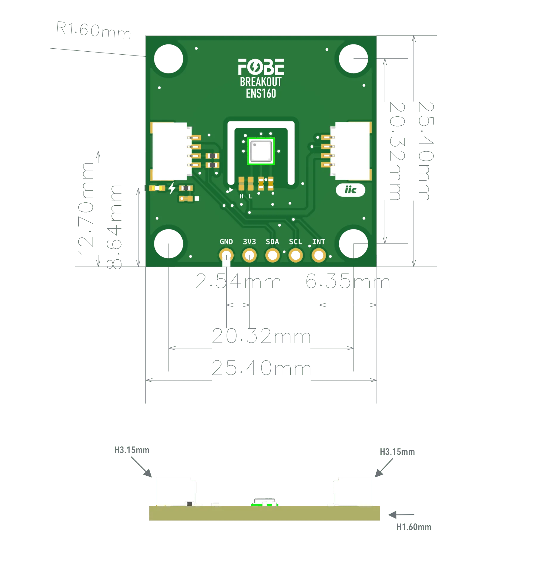 FoBE Breakout ENS160 Mechanical Dimensions
