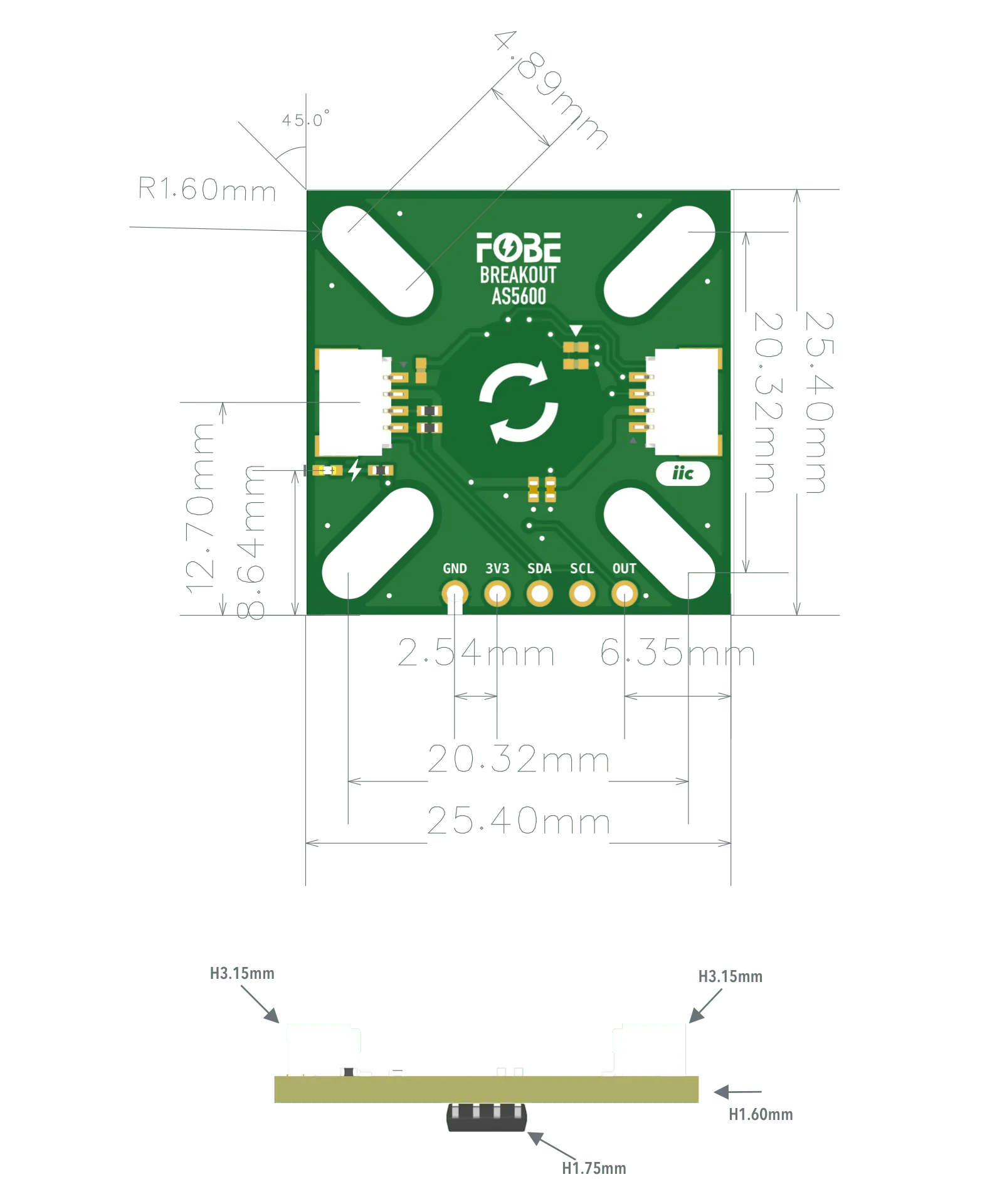 FoBE Breakout AS5600 Mechanical Dimensions
