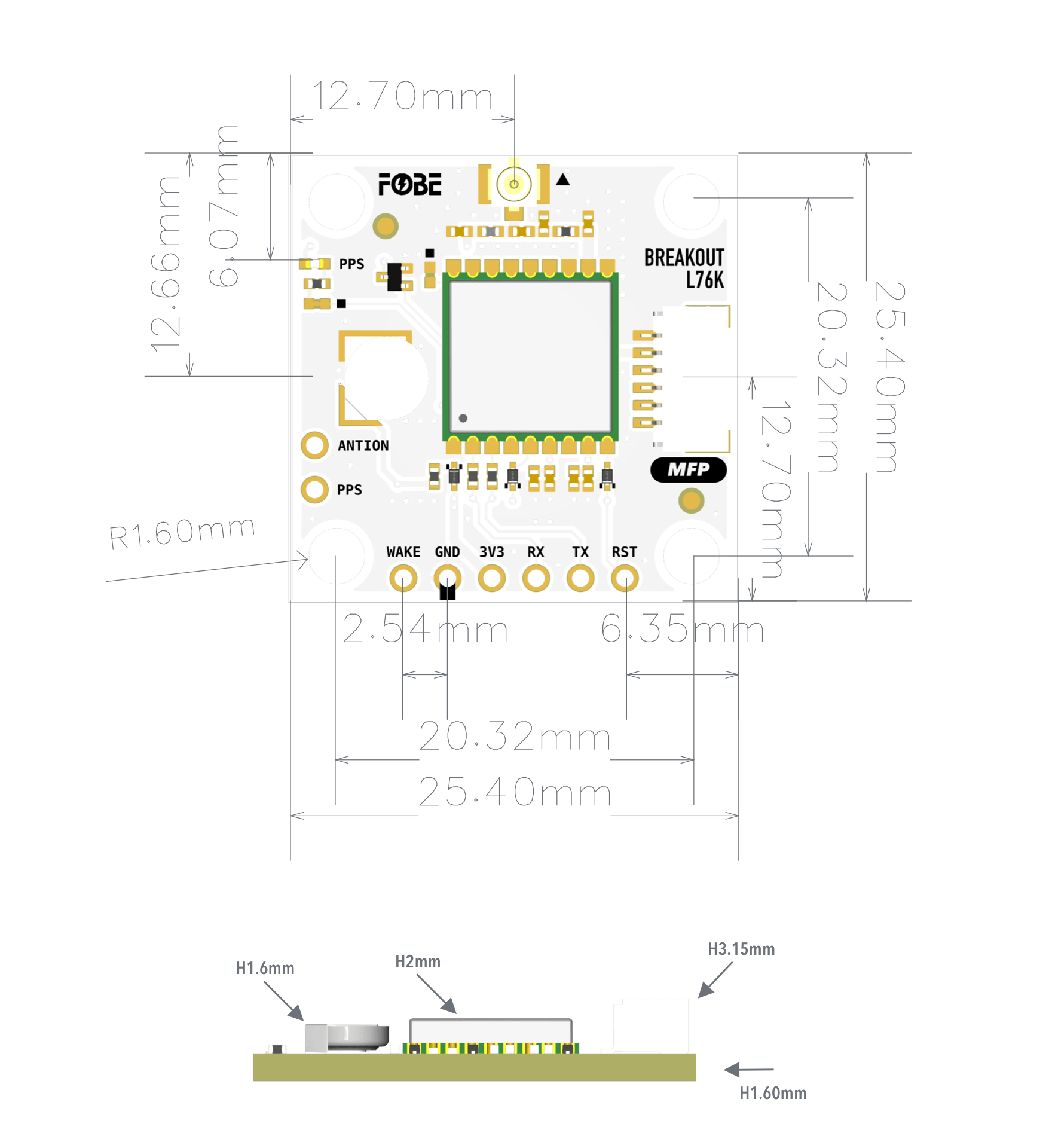 FoBE Breakout L76K Mechanical Dimensions