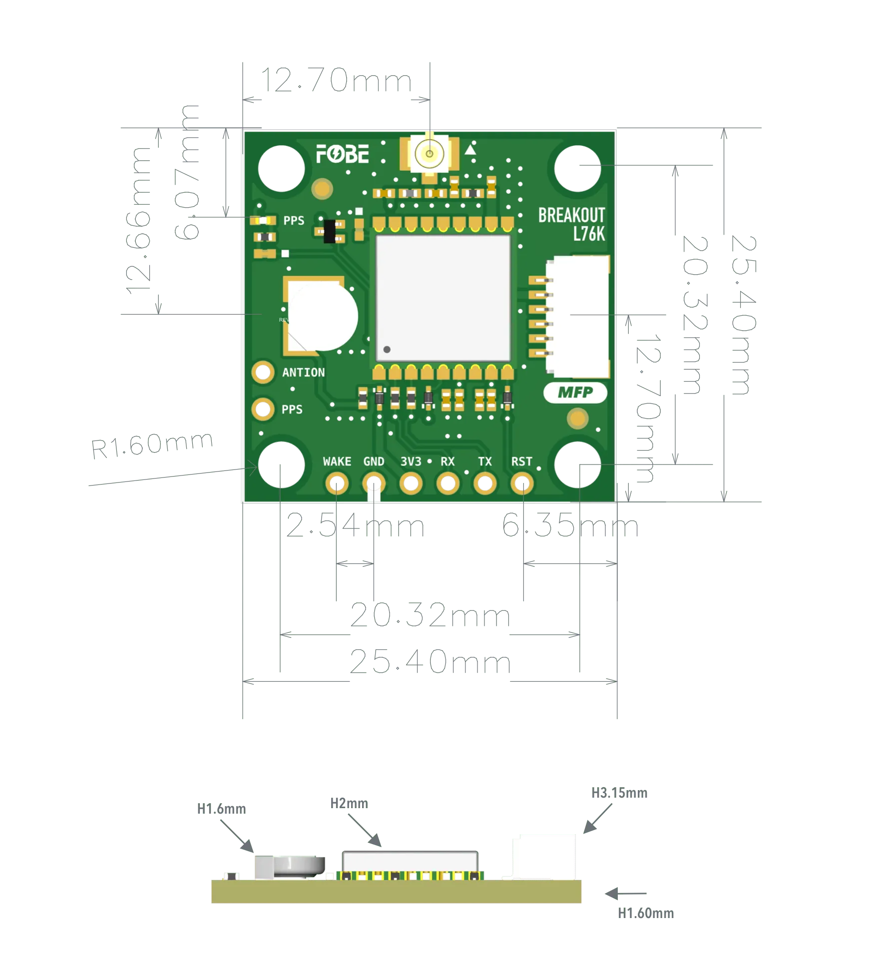 FoBE Breakout L76K Mechanical Dimensions