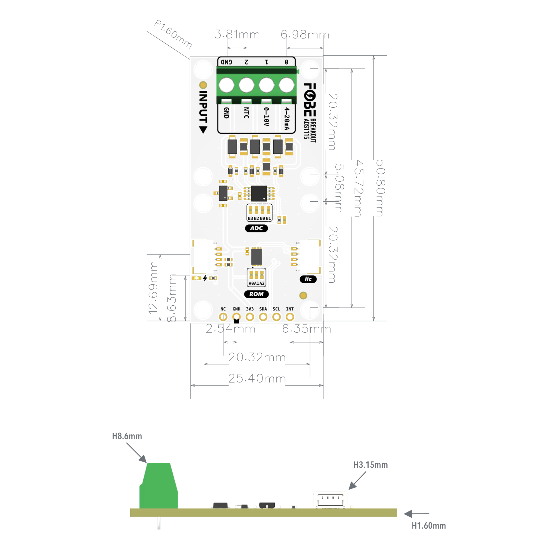 FoBE Breakout ADS1115 Mechanical Dimensions
