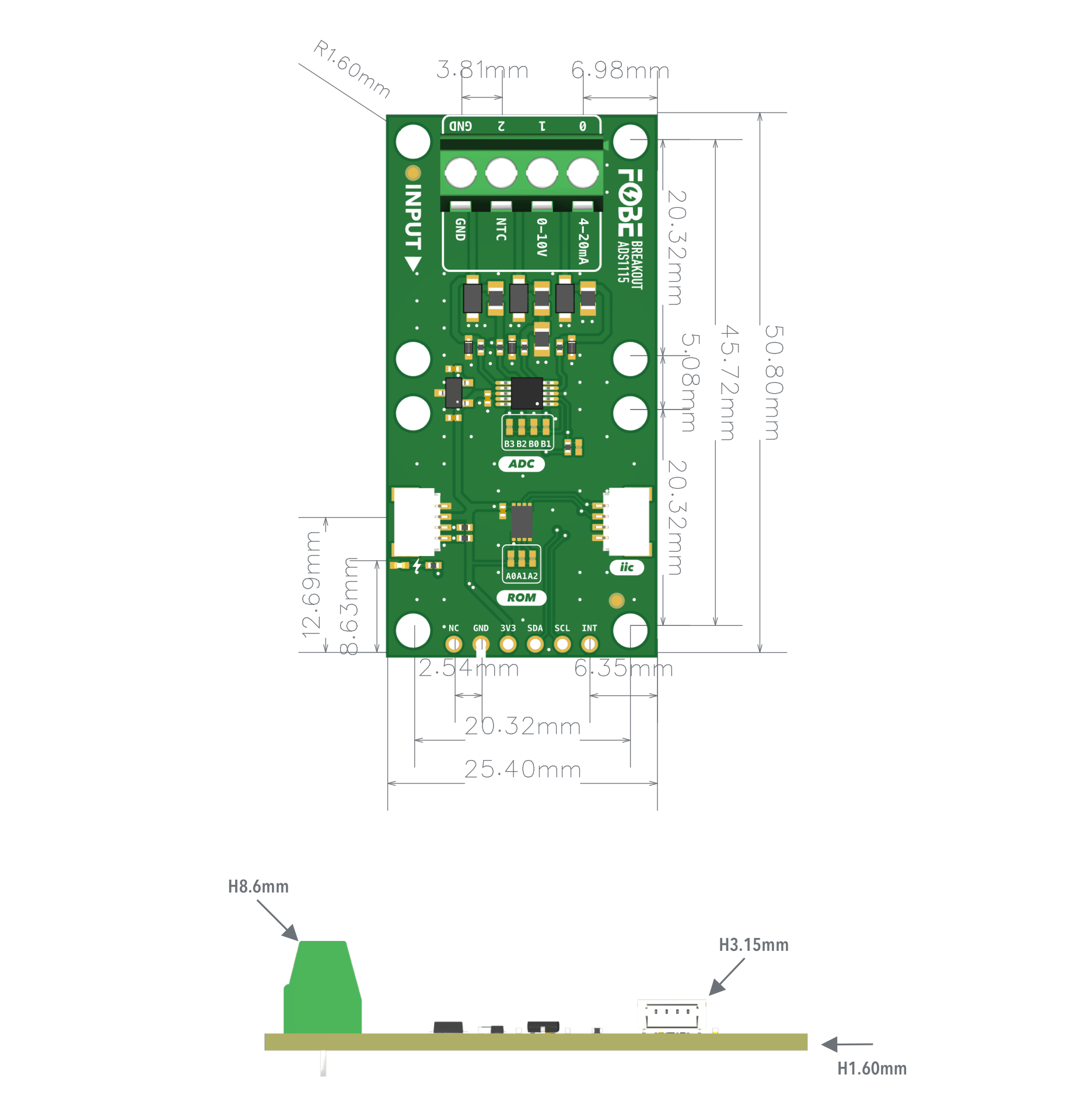FoBE Breakout ADS1115 Mechanical Dimensions