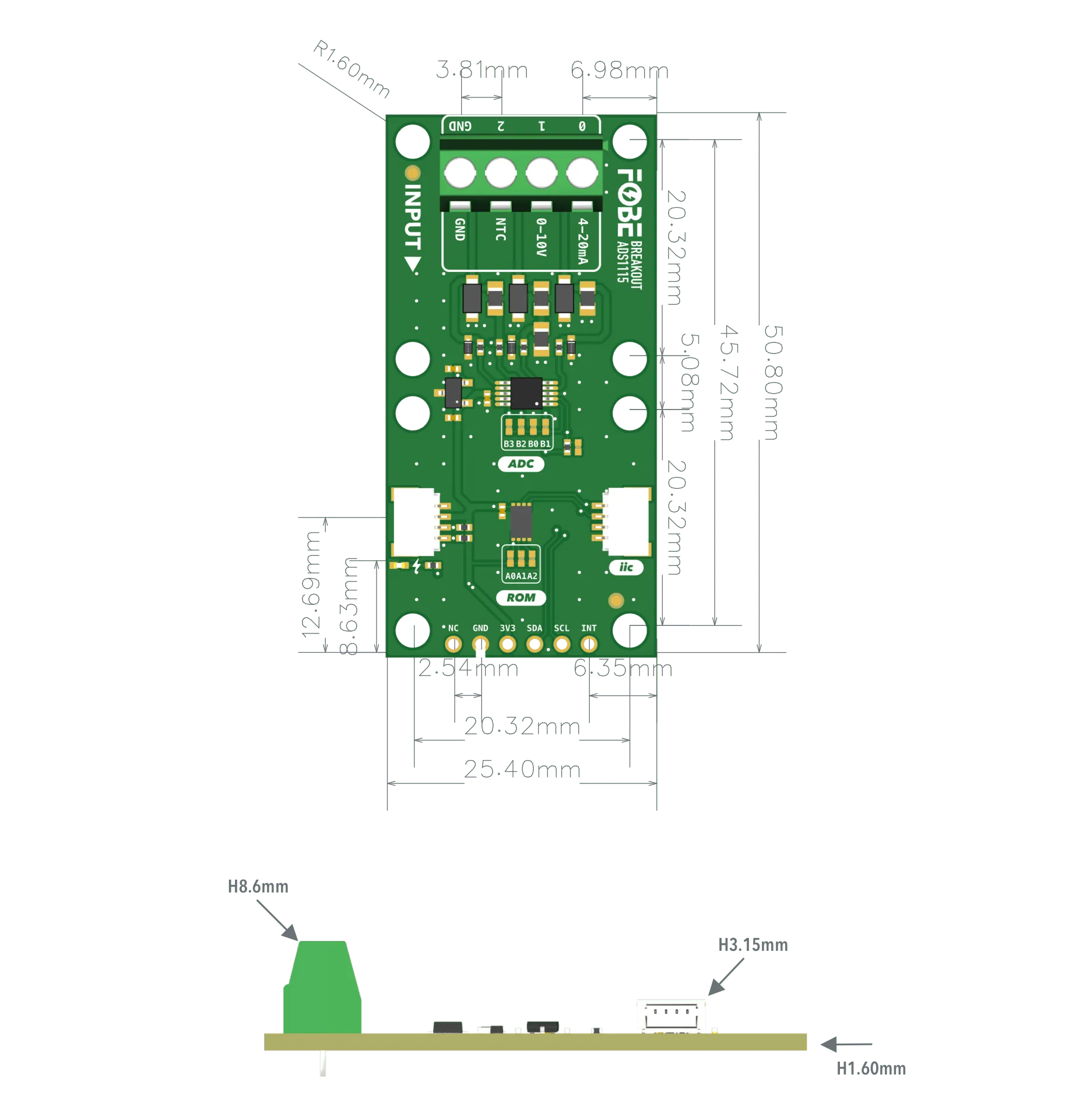 FoBE Breakout ADS1115 Mechanical Dimensions