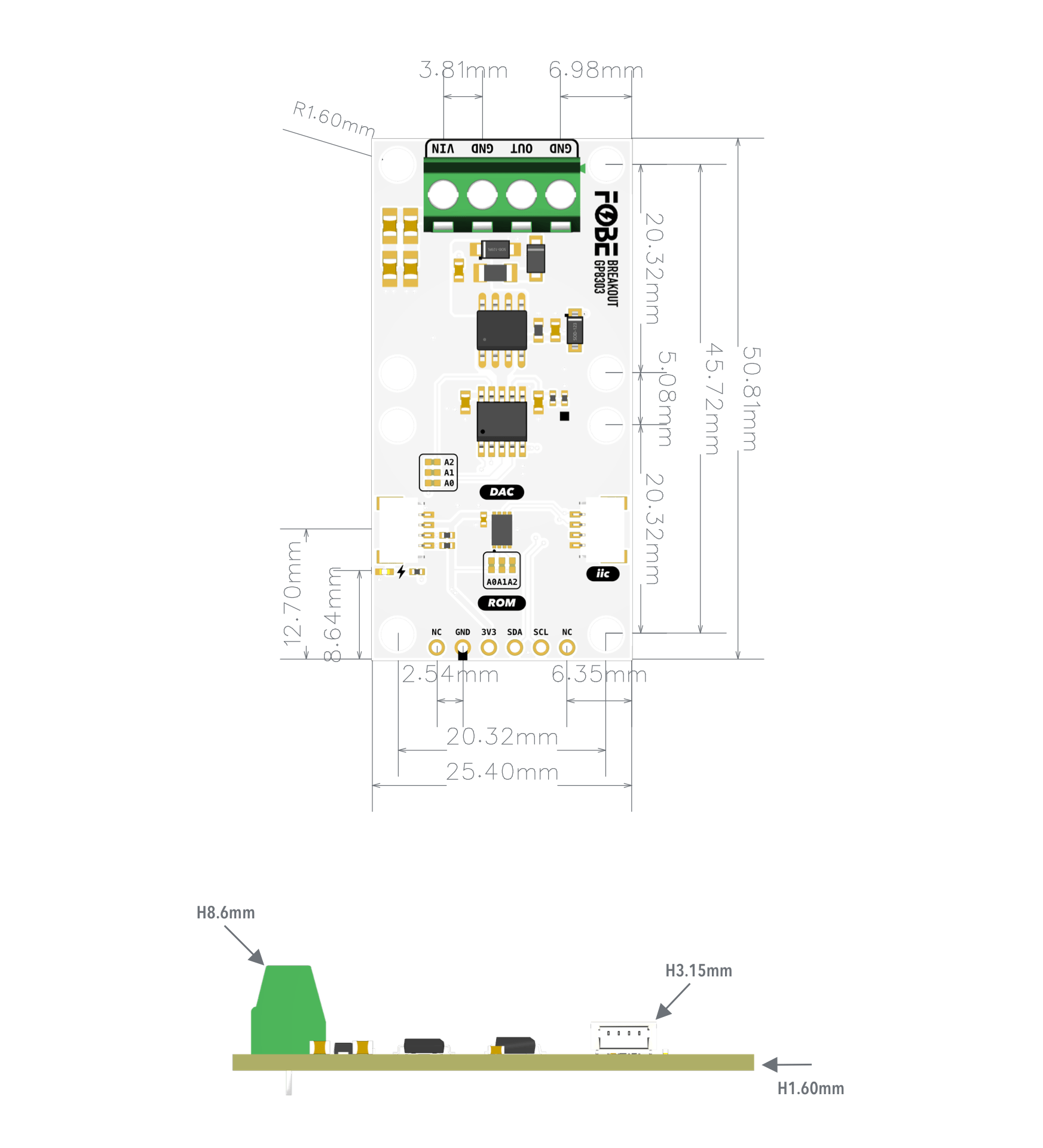 FoBE Breakout GP8303 Mechanical Dimensions