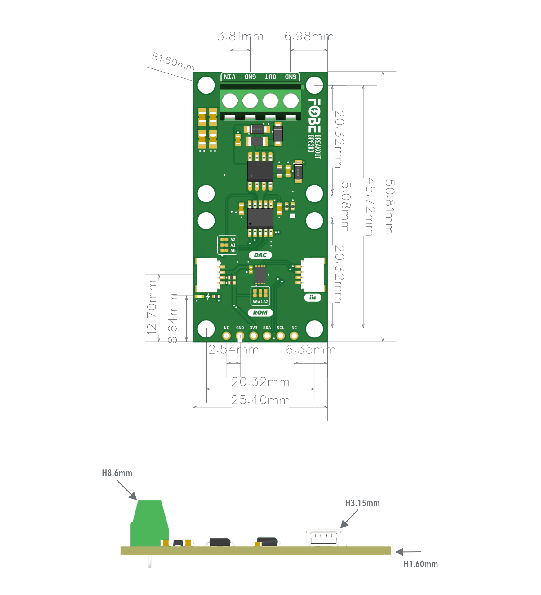 FoBE Breakout GP8303 Mechanical Dimensions