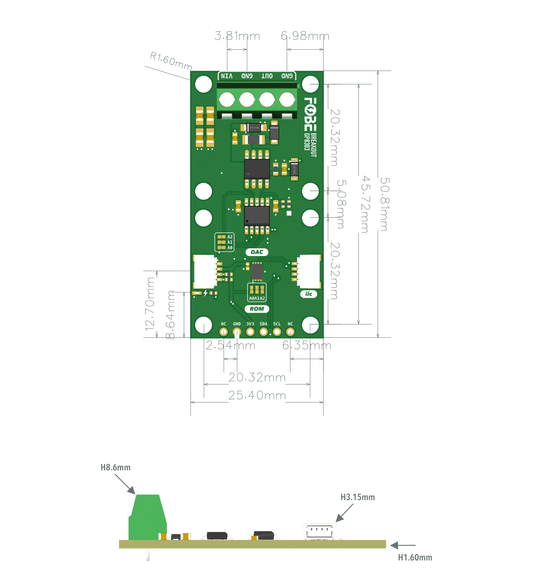 FoBE Breakout GP8303 Mechanical Dimensions