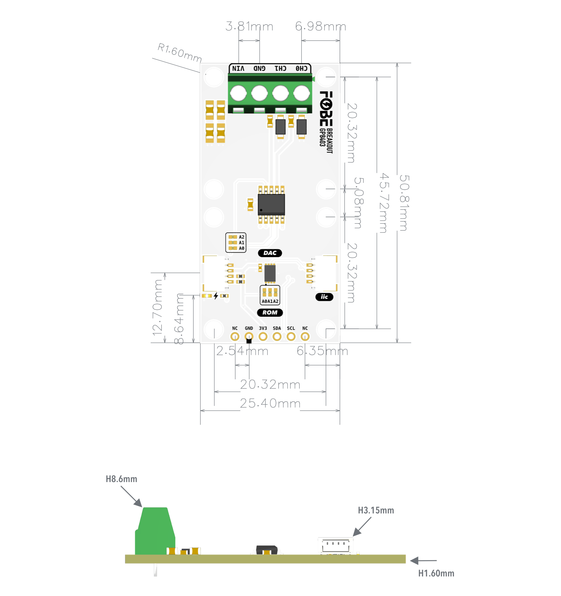 FoBE Breakout GP8403 Mechanical Dimensions