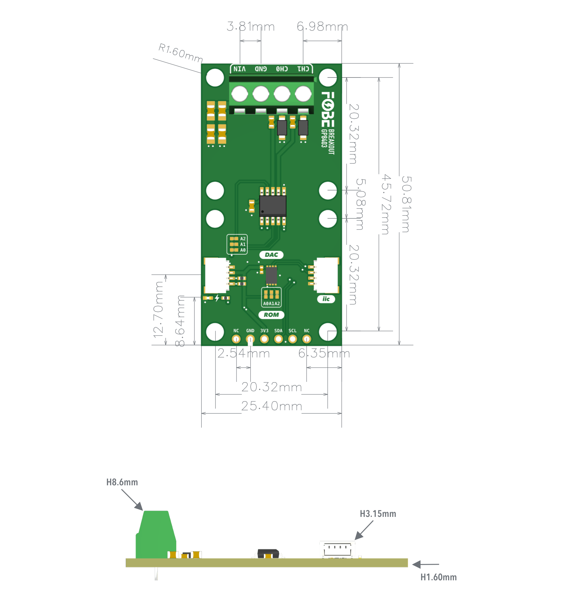 FoBE Breakout GP8403 Mechanical Dimensions