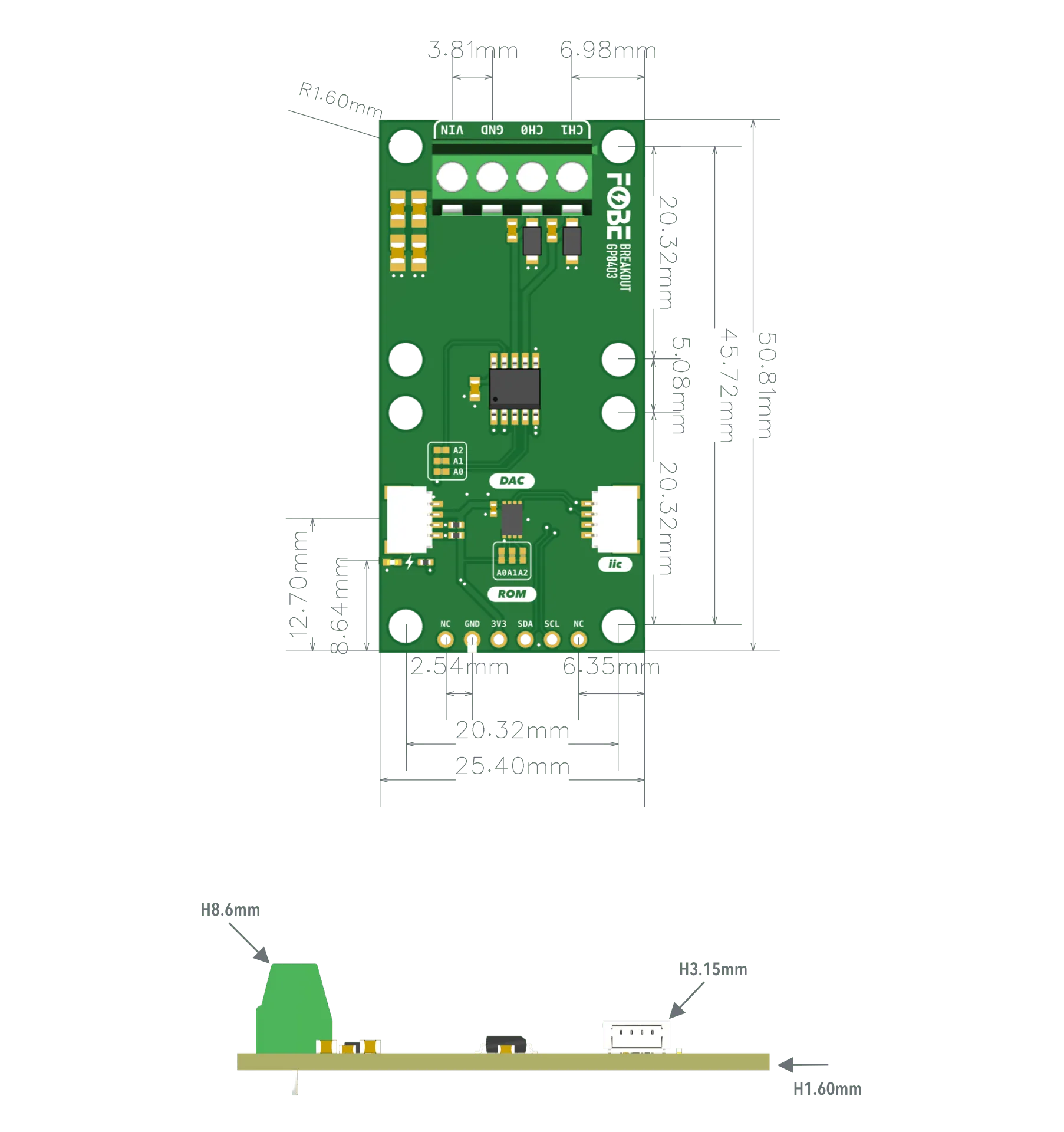 FoBE Breakout GP8403 Mechanical Dimensions