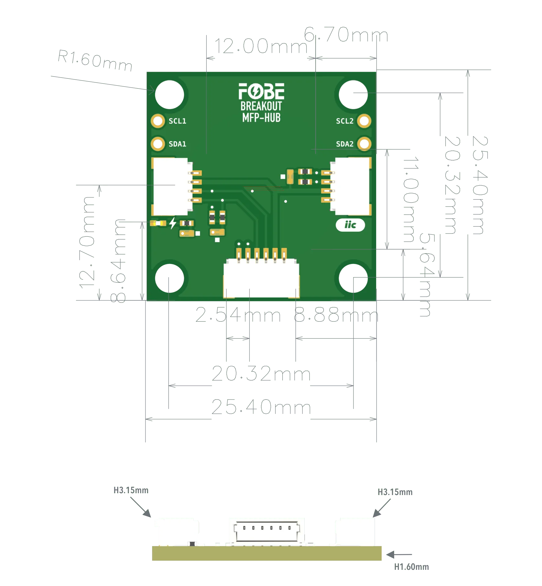 FoBE Breakout MFP-HUB Mechanical Dimensions